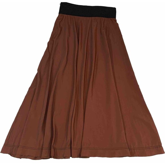 CASASOLA Brown Silk Blend Stretch Midi Full A-Line Skirt Women Sz 40 Small Italy - Picture 5 of 12
